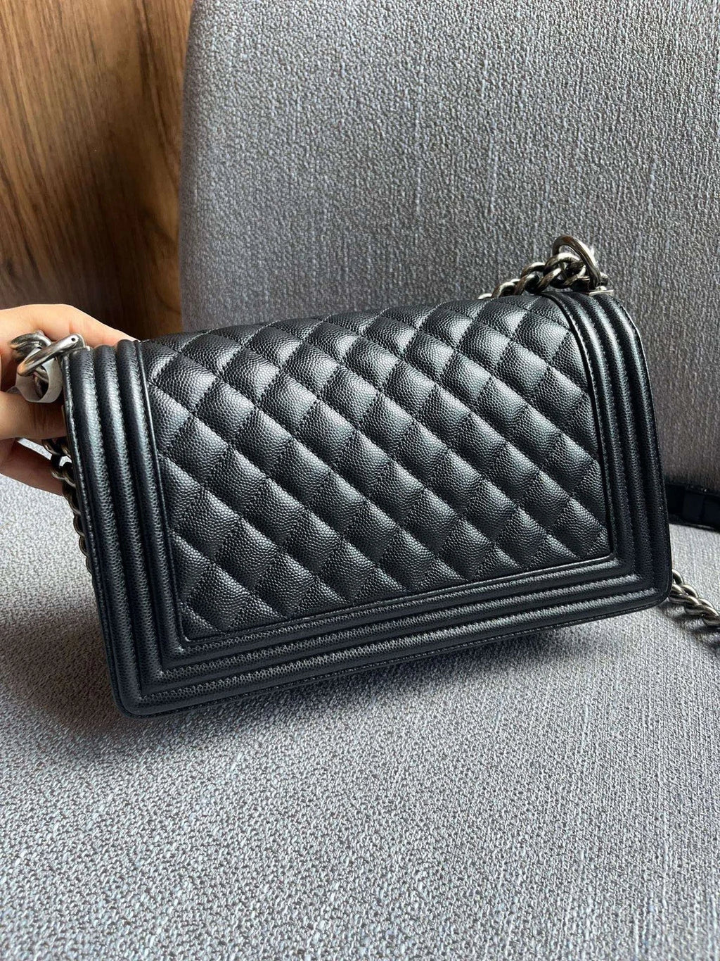 Chanel Le Boy Medium Crossbody Shoulder Bag Black Caviar Leather