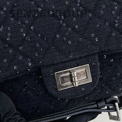 Chanel Black Silver Button Tweed Shoulder Bag Classic Women's