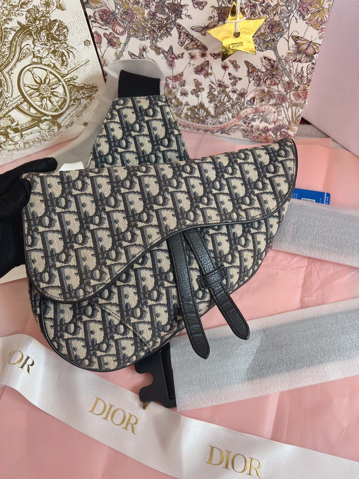 Christian Dior Oblique Saddle Embroidery Monogram Crossbody Shoulder bag