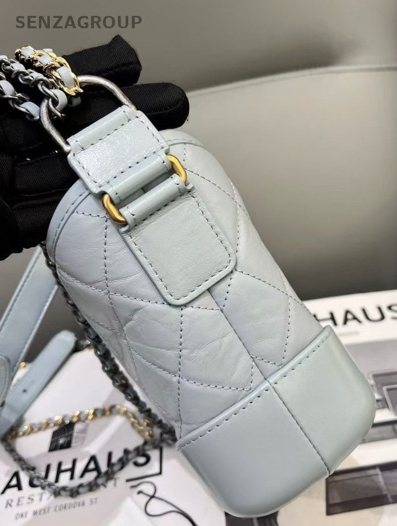 Chanel Gabrielle PM Quilted Hobo Bag Shoulder Crossbody Bag Women Light Blue