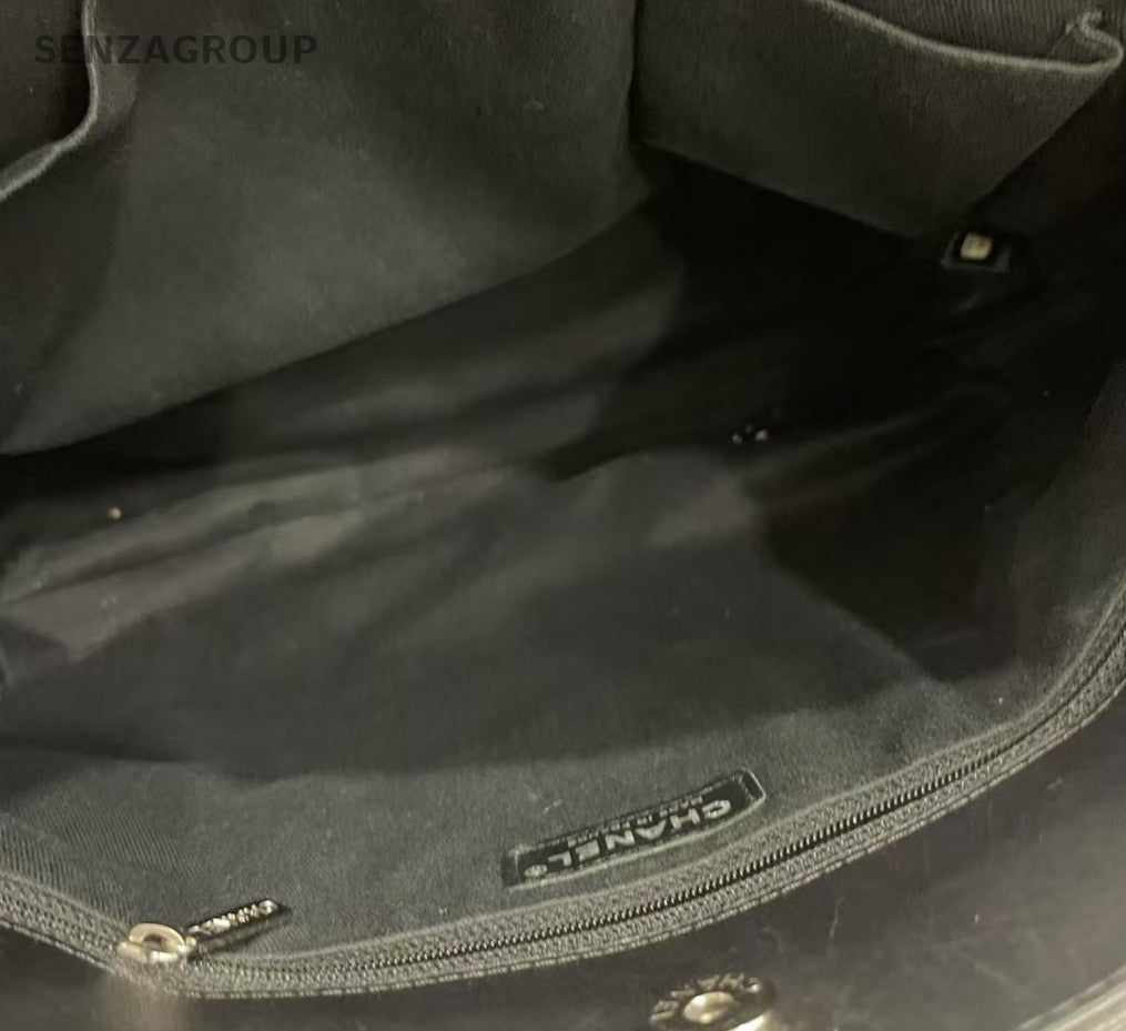 Chanel Vintage Diamond Pattern Tote Bag Chain Shoulder Bag Black Silver Women