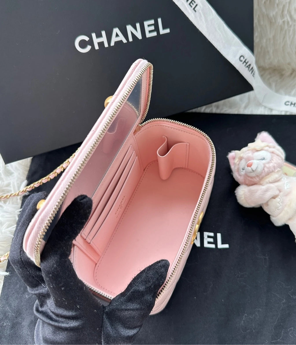 Chanel Sakura Pink Double Gold Ball Adjustable Chain Box Handbag Women