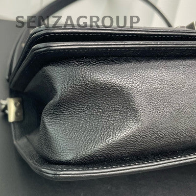 Chanel Le Boy Black Silver Quilted Calfskin Chain Shoulder Bag Classic