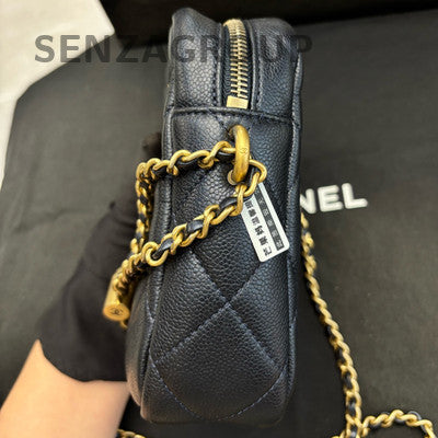 Chanel Classic Quilted Black Gold Camera Crossbody Bag Chain Strap
