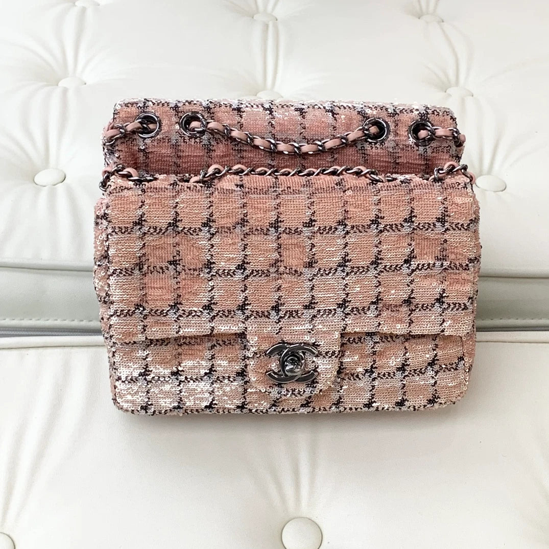 Chanel Classic Flap Mini Chain Shoulder Crossbody Pink Silver Women Fashion
