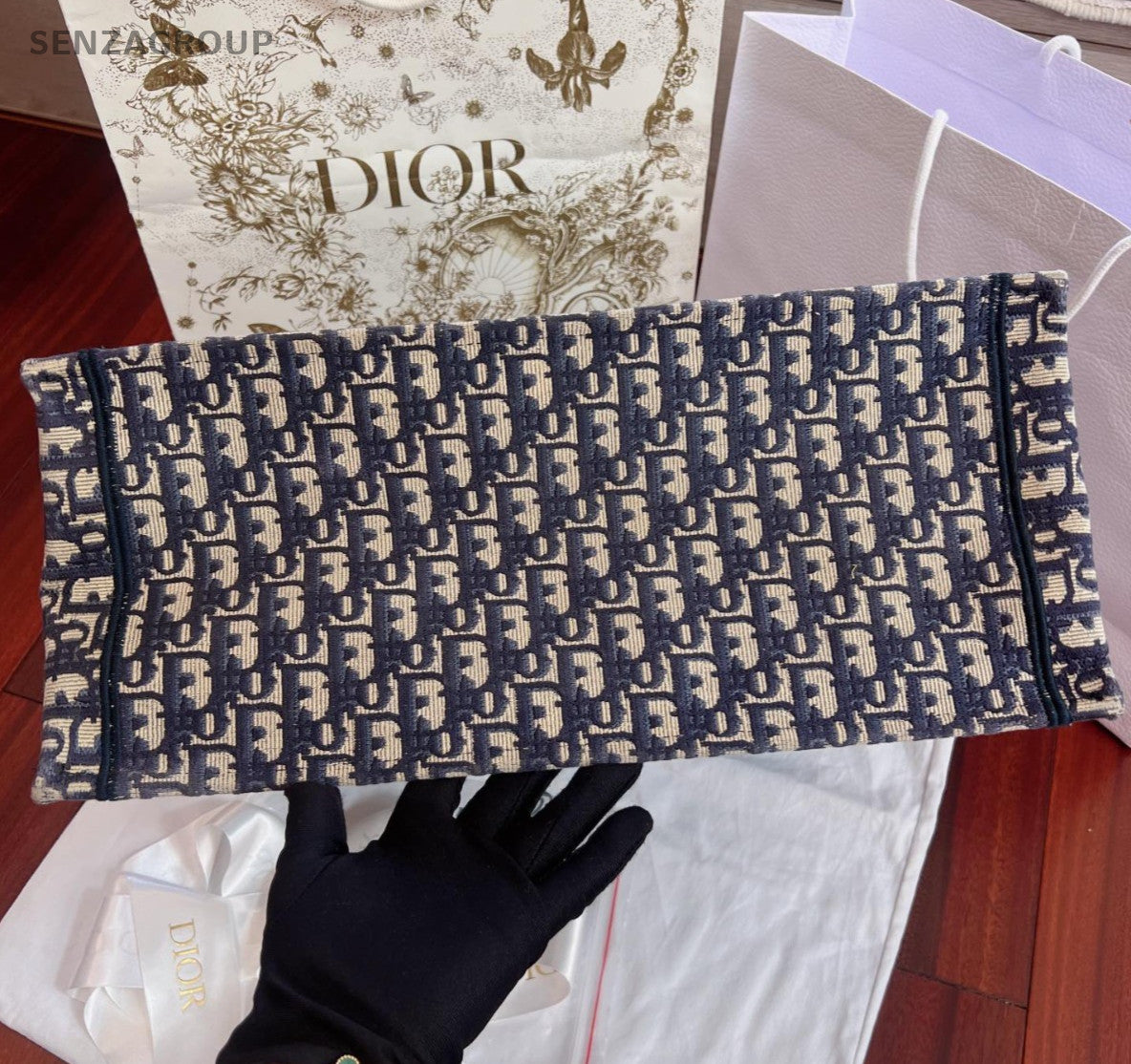 Christian Dior Book Tote GM Top Handle Bag Blue White Women Classic