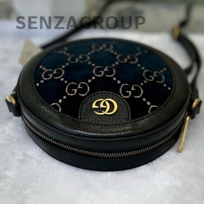 Gucci Velvet Round Bag Black Gold Zipper Shoulder Crossbody Classic Women