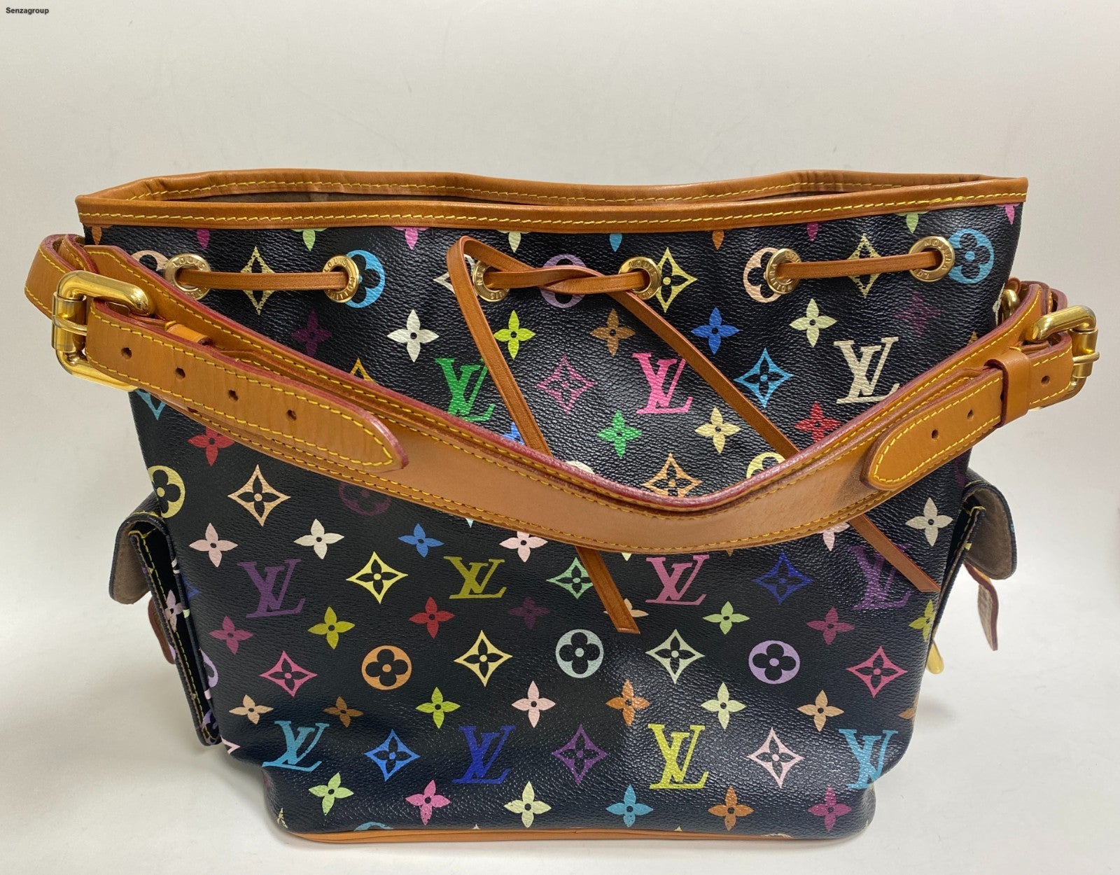 Louis Vuitton Monogram Black Multicolor Bucket Shoulder Bag Crossbody Women