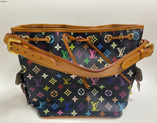Louis Vuitton Monogram Black Multicolor Bucket Shoulder Bag Crossbody Women