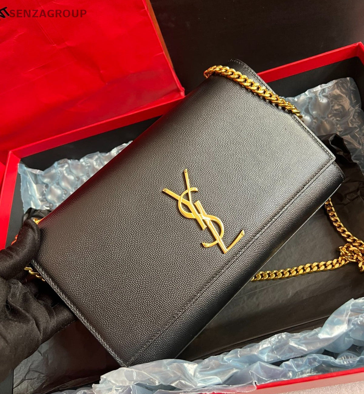 YSL Saint Laurent Kate Chain Shoulder bag Crossbody Black Gold Women Brand NEW