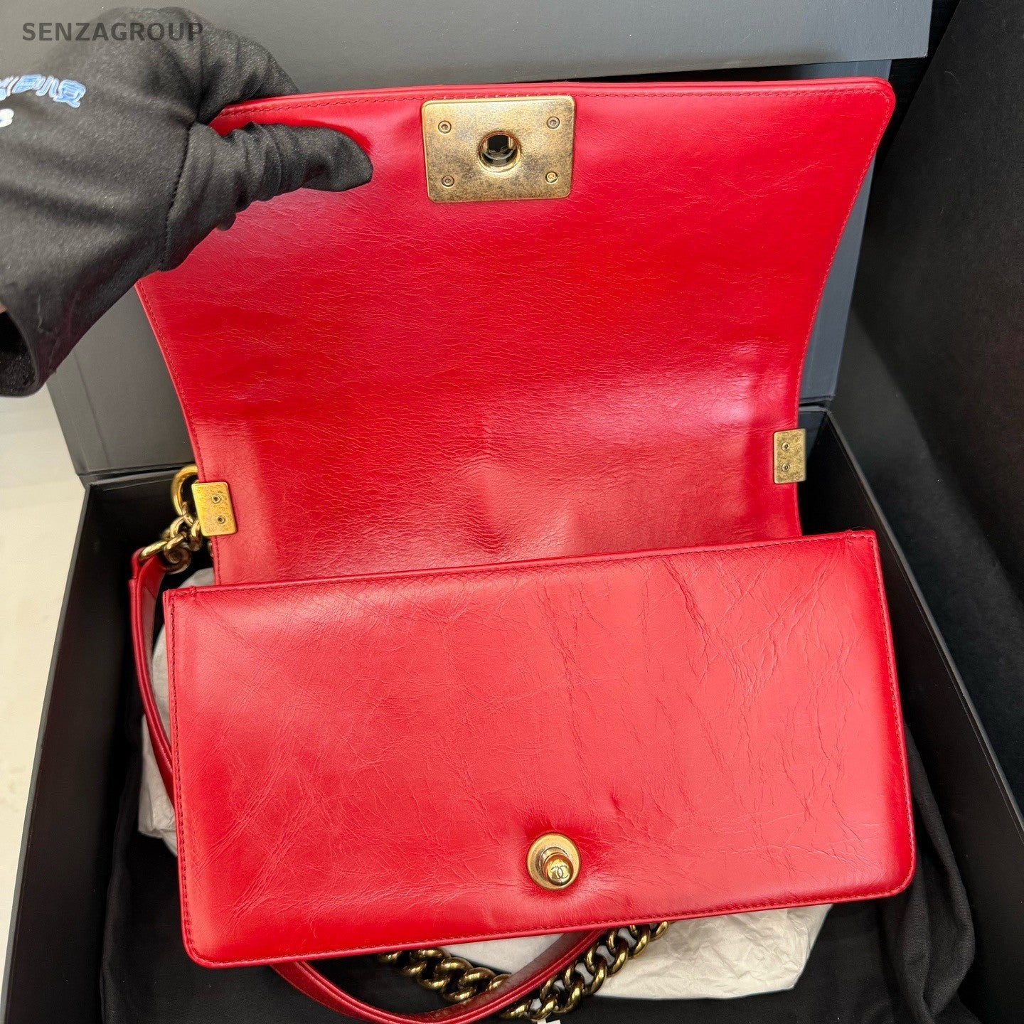 CHANEL Leboy Calfskin Diamond Pattern Chain Shoulder bag Red Gold Women