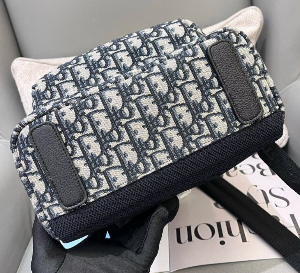 Christian Dior Oblique MM Backpack Black Silver Unisex Adults Classic