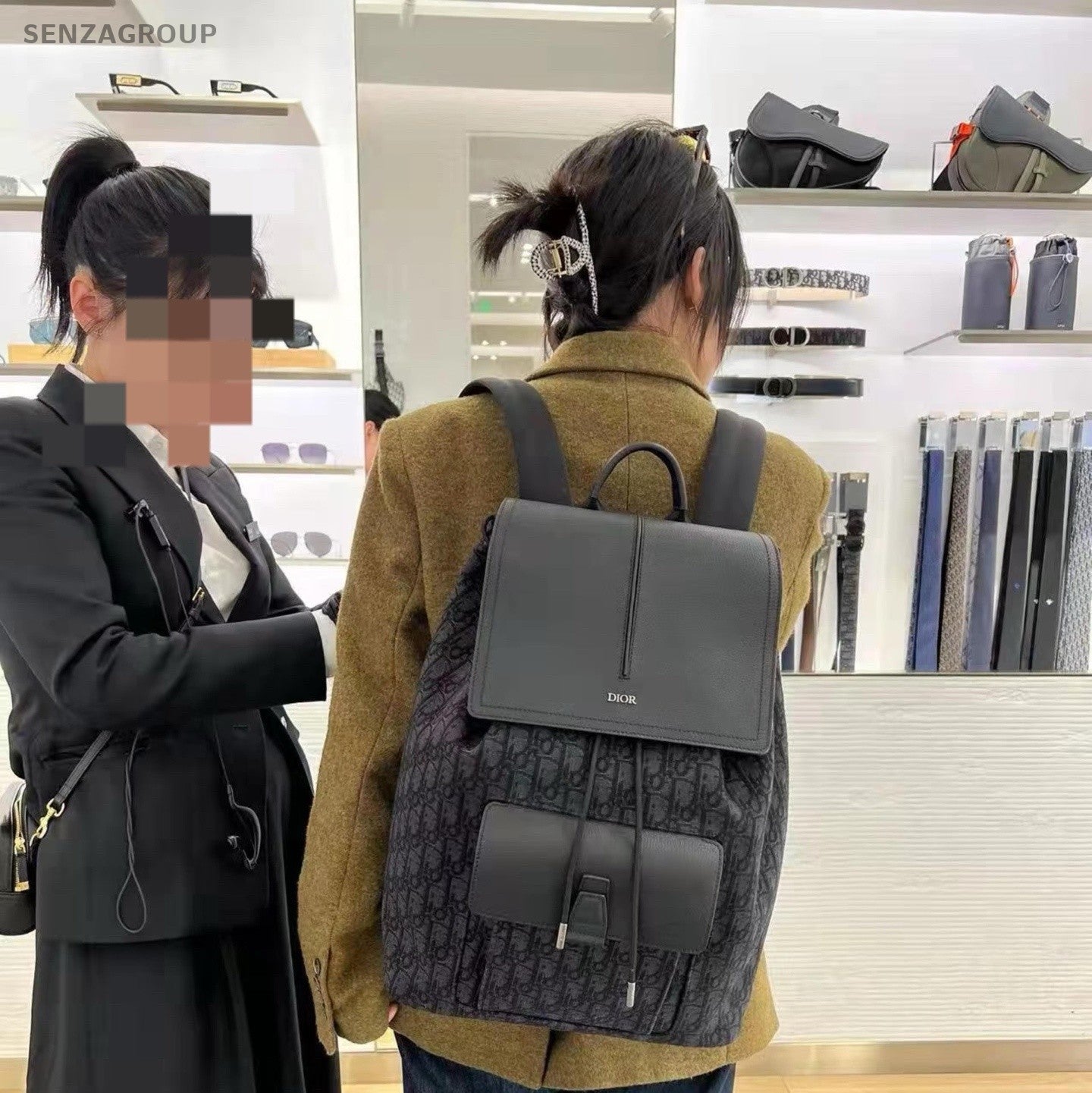 Christian Dior D-Motion Canvas Leather Backpack Black Unisex Adults