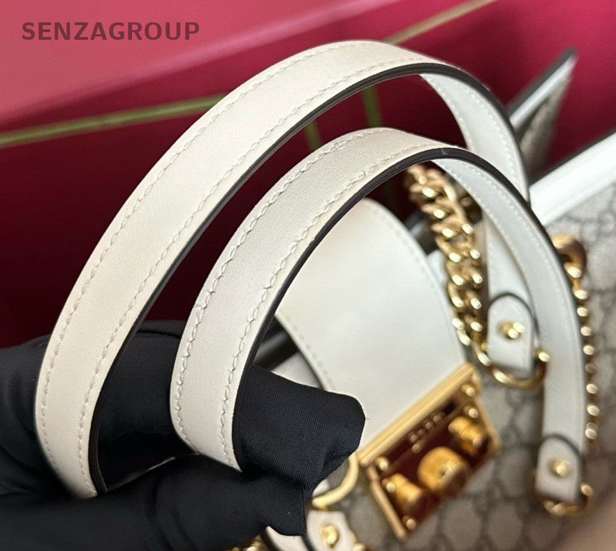 Gucci Padlock PM Chain Shoulder Bag White Beige Gold Women Classic Fashion
