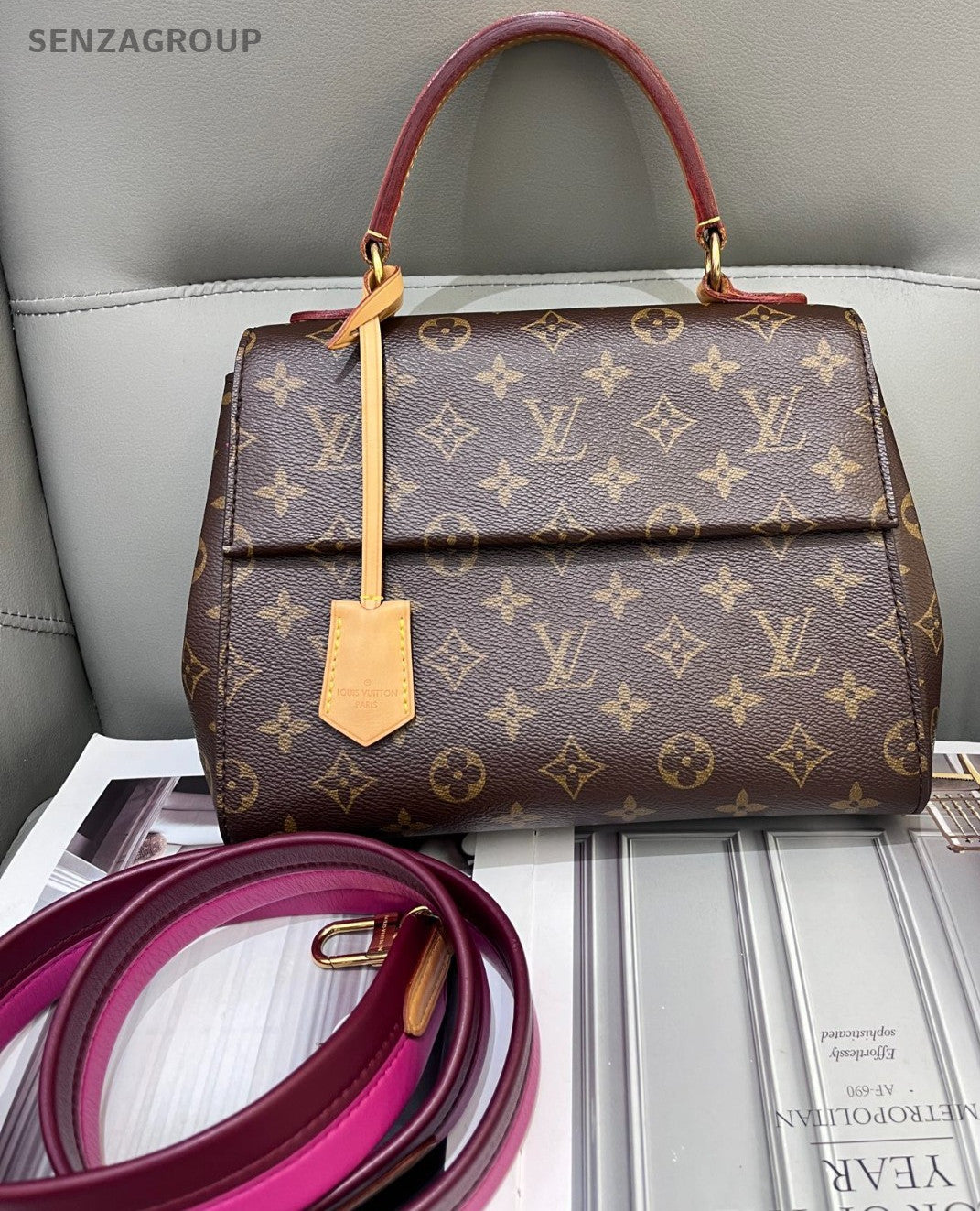 Louis Vuitton Cluny bb Top Handle 2way Shoulder Handbag Women Brown