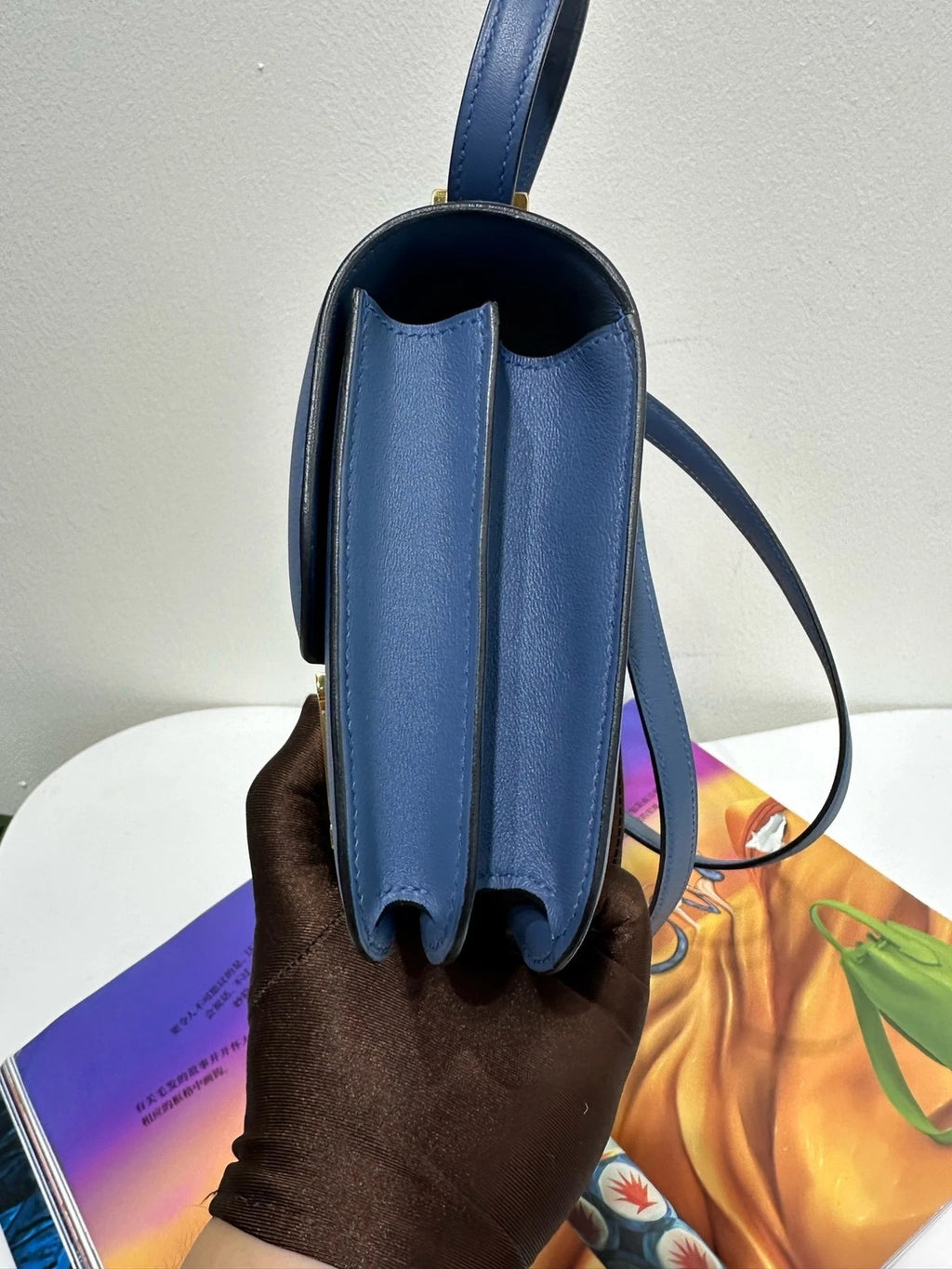 Hermes Constance 19 Blue Calfskin Shoulder Bag For Women