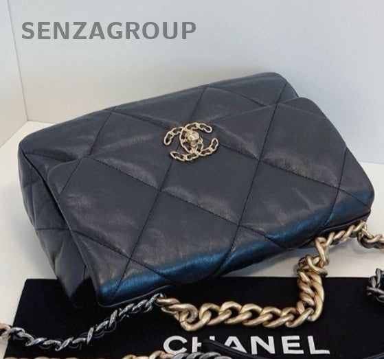 Chanel 19Bag MM Chain Top Handle Shoulder Crossbody Black Gold Women Classic