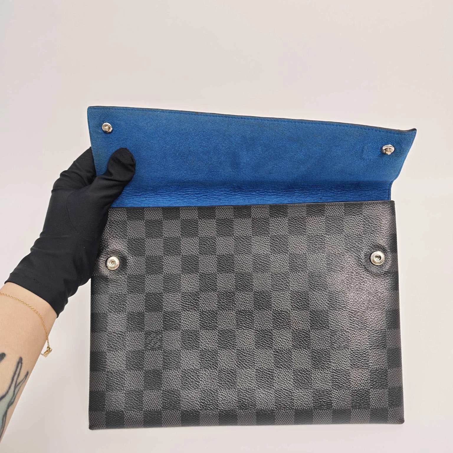 Louis Vuitton Black Grey Canvas Alpha Triple Clutch Bag For Women