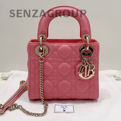Dior Lady Dior Mini Lambskin Cannage Bag Pink Gold Chain Strap