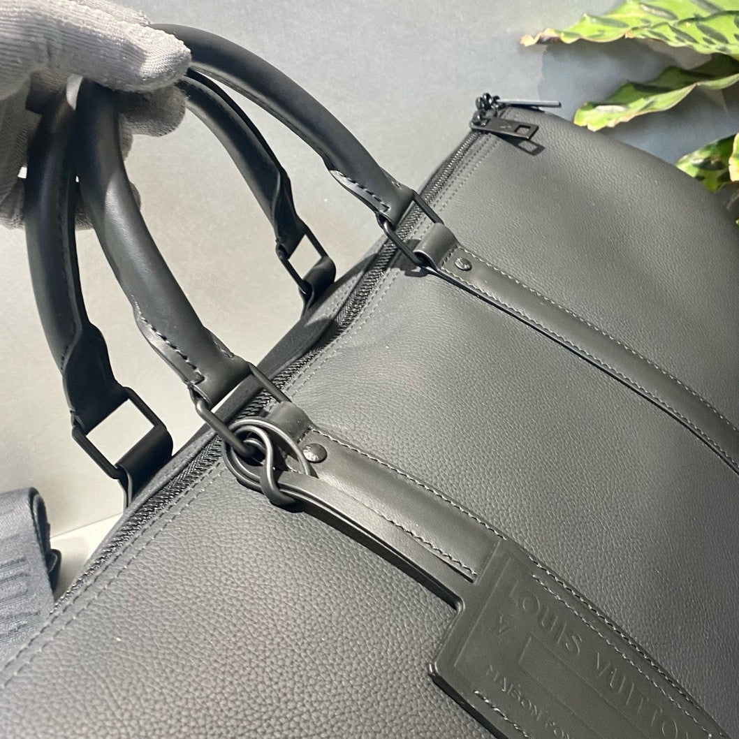 Louis Vuitton Keepall 50 Travel Bag Black Silver Unisex Classic