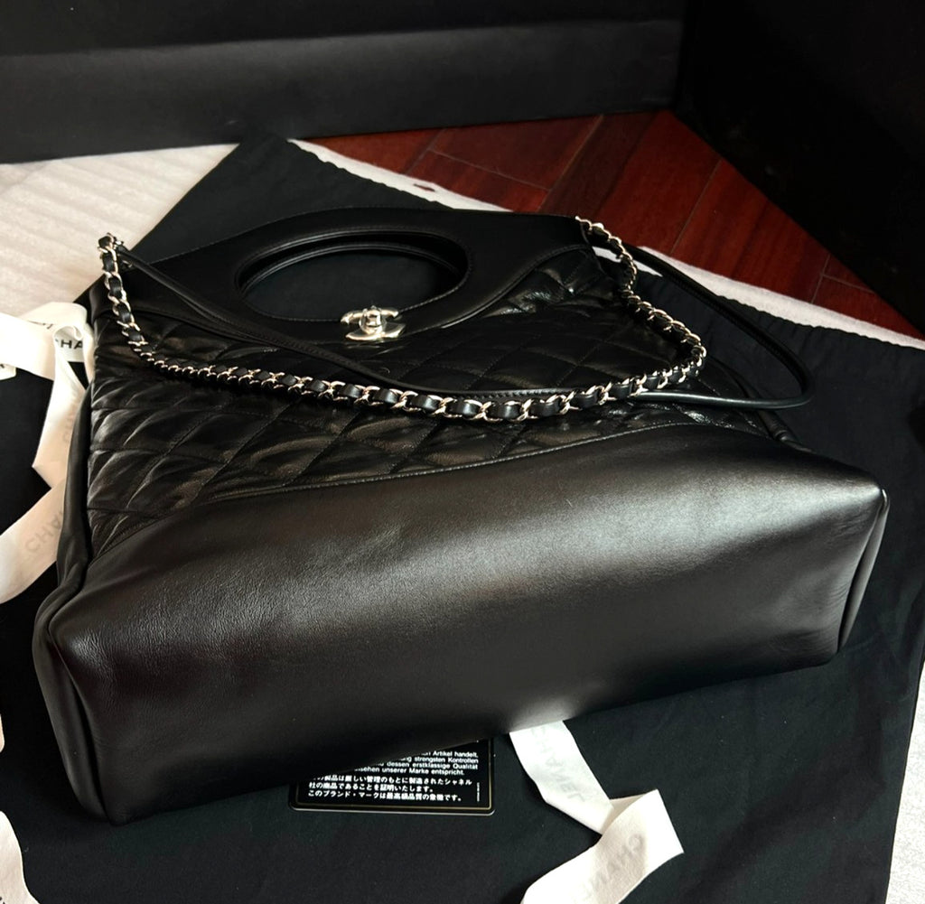 Chanel 31Bag PM Top Handle Chain Shoulder Crossbody Black Silver Diamond Women
