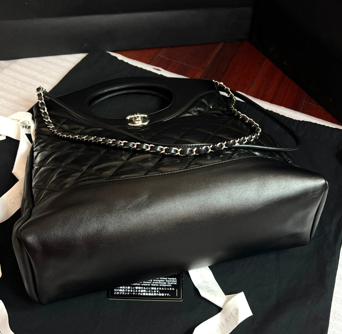 Chanel 31Bag PM Top Handle Chain Shoulder Crossbody Black Silver Diamond Women