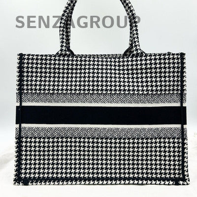 Dior Medium Tote Bag Black Houndstooth Classic Women's Handbag