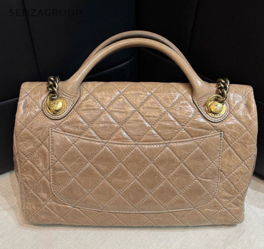Chanel Diamond Chain Calfskin Shoulder Bag Top Handle Bag Pink Women Classic