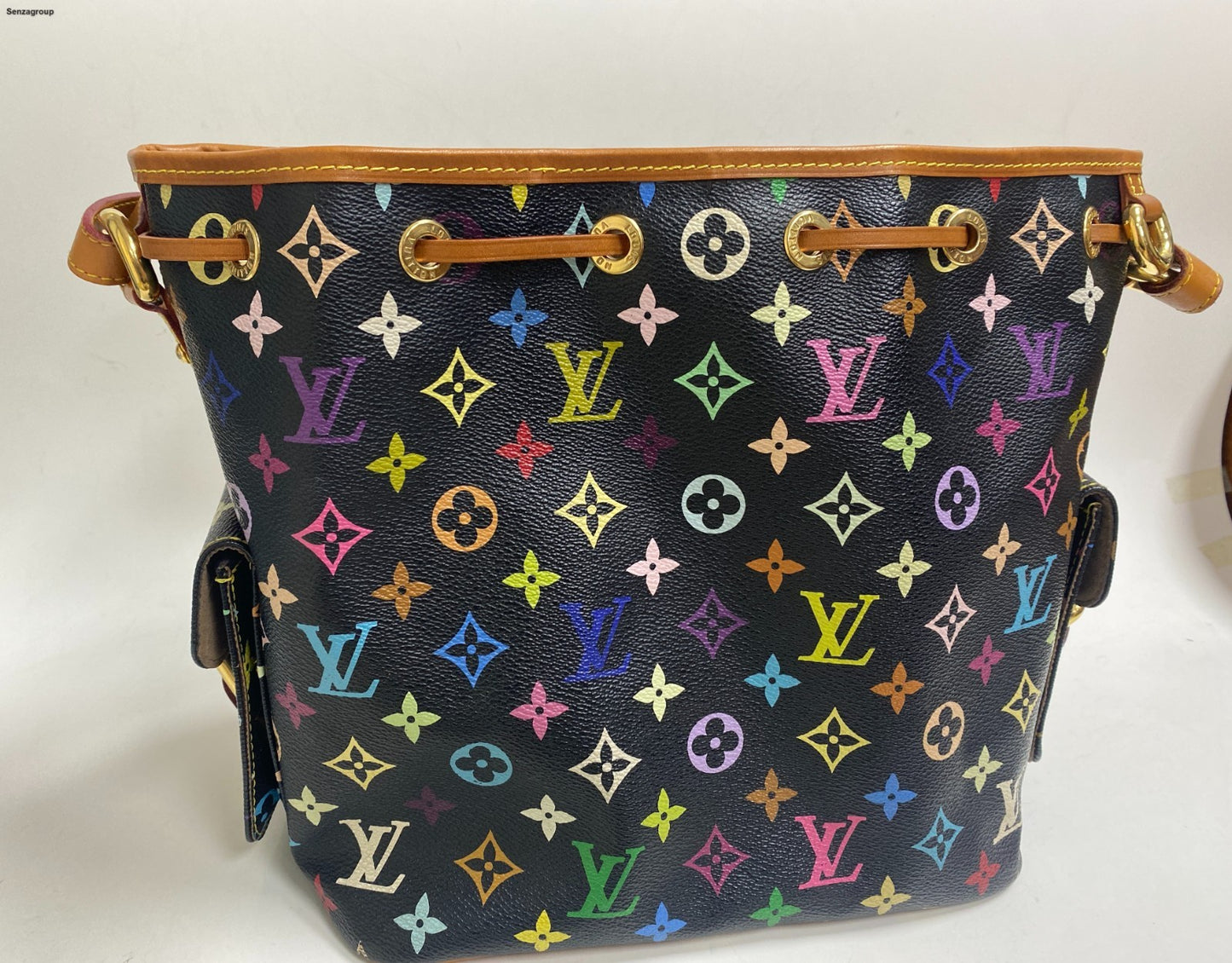 Louis Vuitton Monogram Black Multicolor Bucket Shoulder Bag Crossbody Women