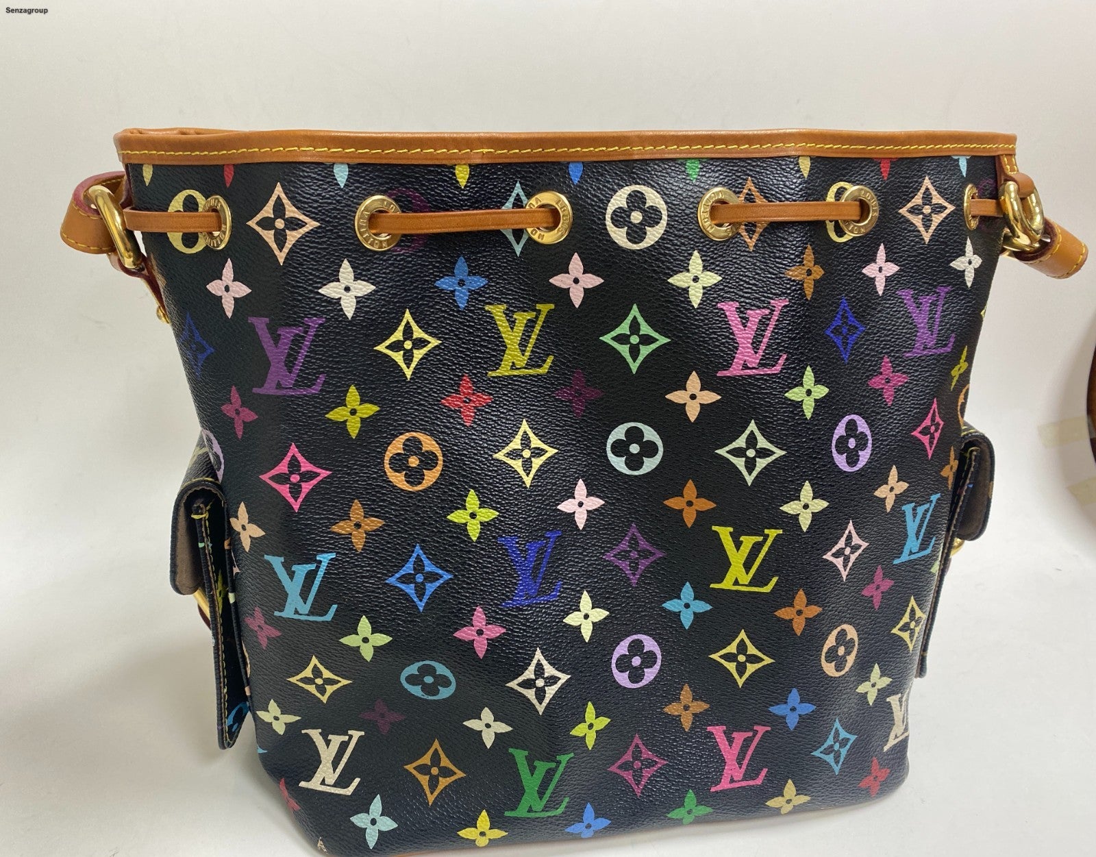 Louis Vuitton Monogram Black Multicolor Bucket Shoulder Bag Crossbody Women