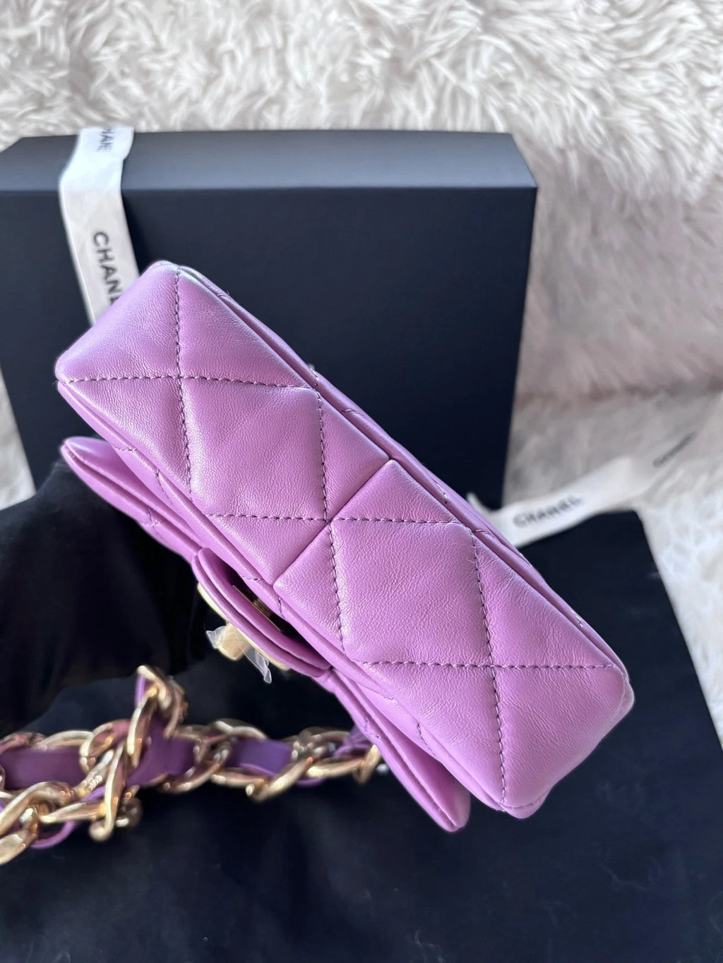 Chanel Purple Lambskin Square Shoulder Handbag for Women