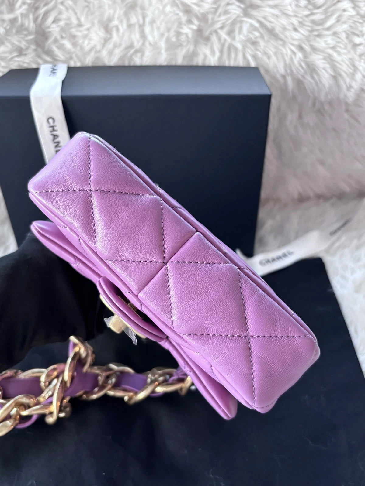 Chanel Purple Lambskin Square Shoulder Handbag for Women