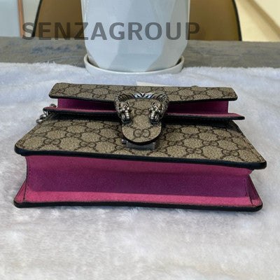 Gucci Dionysus Small GG Supreme Shoulder Bag Pink Silver