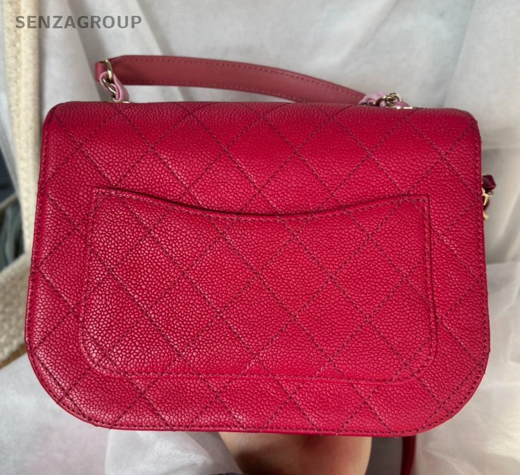 Chanel Coco Curve Calfskin Top Handle Shoulder Bag Crossbody Red Gold Women