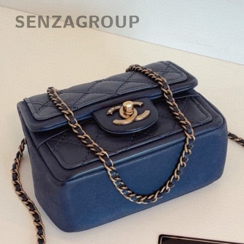Chanel Classic Flap Chain Shoulder Bag Crossbody Blue Gold Used Women Fashion