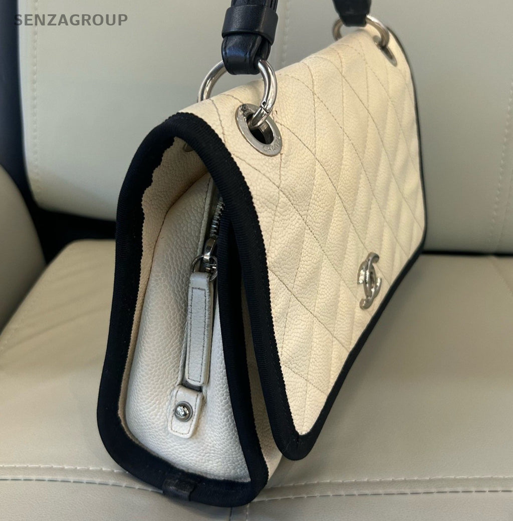 Chanel Diamond Chain Black White Silver Shoulder Bag Used Women Classic