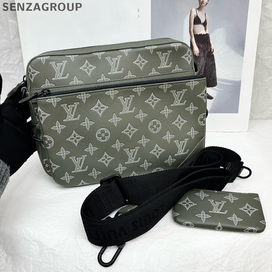 Louis Vuitton Trio Leather Embossed Messenger Crossbody Bag Unisex