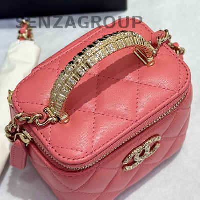 Chanel Pink Quilted Box Bag Gold Hardware Chain Strap Shoulder Crossbody