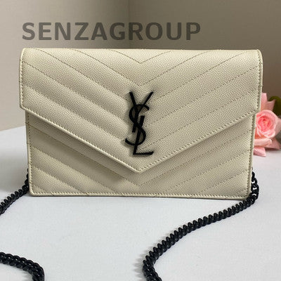 Saint Laurent WOC Small Black White Leather Chain Crossbody Bag Classic