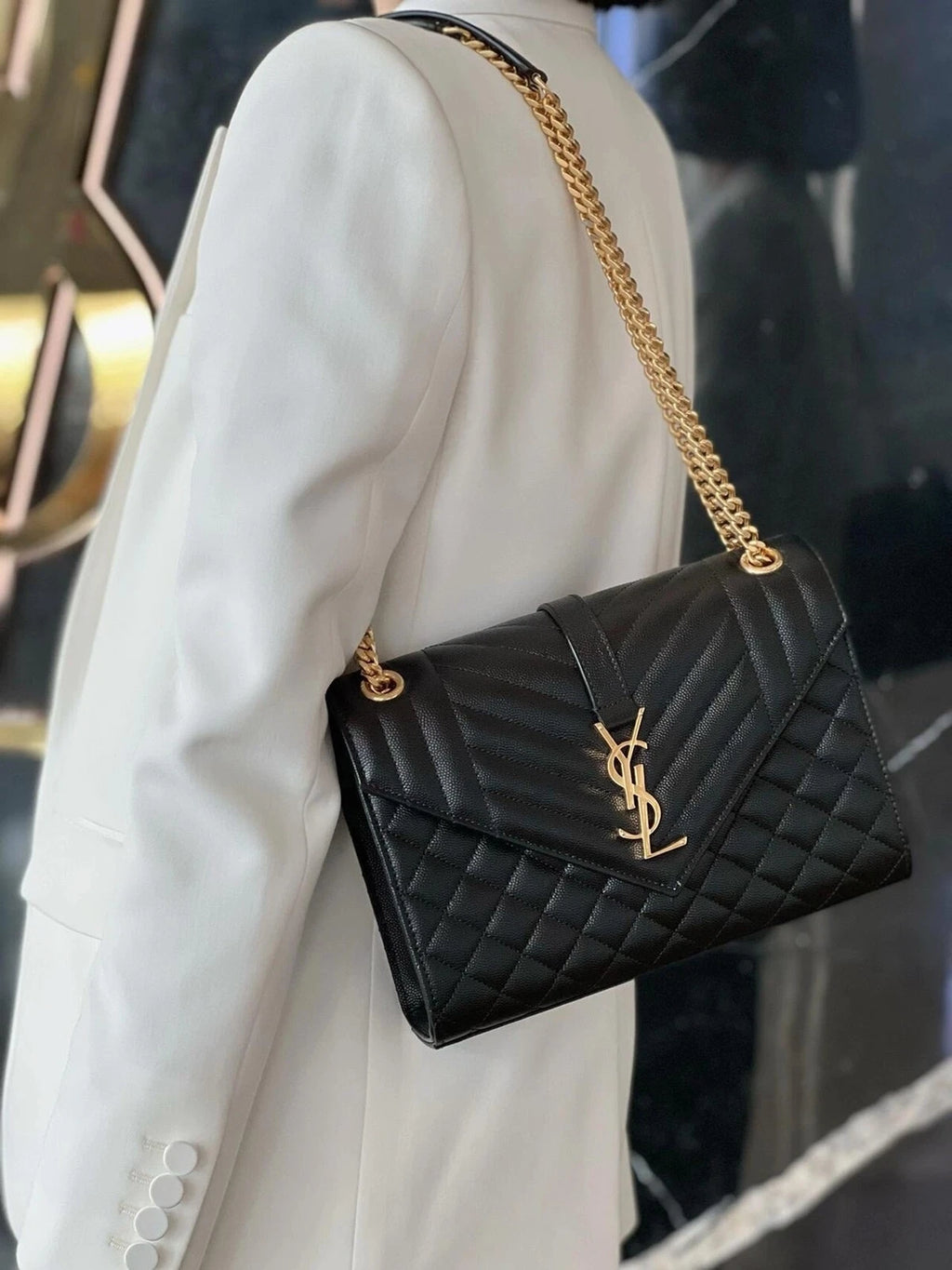 YSL Bronze Envelope Caviar Leather Shoulder Crossbody For Women