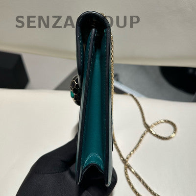 Bvlgari Serpenti Forever Green Leather Chain Shoulder Bag Gold Clasp
