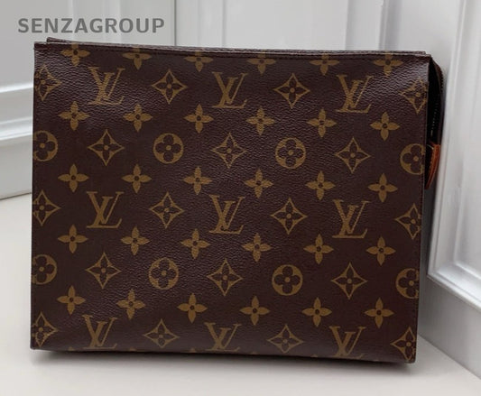 Louis Vuitton Monogram Clutch Brown Gold Unisex Adults Classic Fashion
