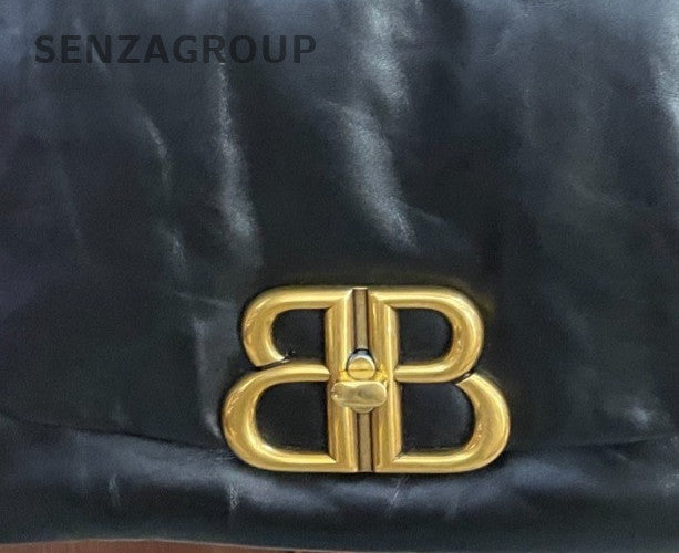 Balenciaga Monaco Soft Calf Shoulder Bag Black Gold Women Classic Fashion
