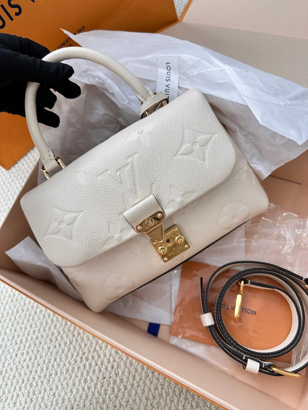 Louis Vuitton Madeleine Nano White Handbag Crossbody Bag Women