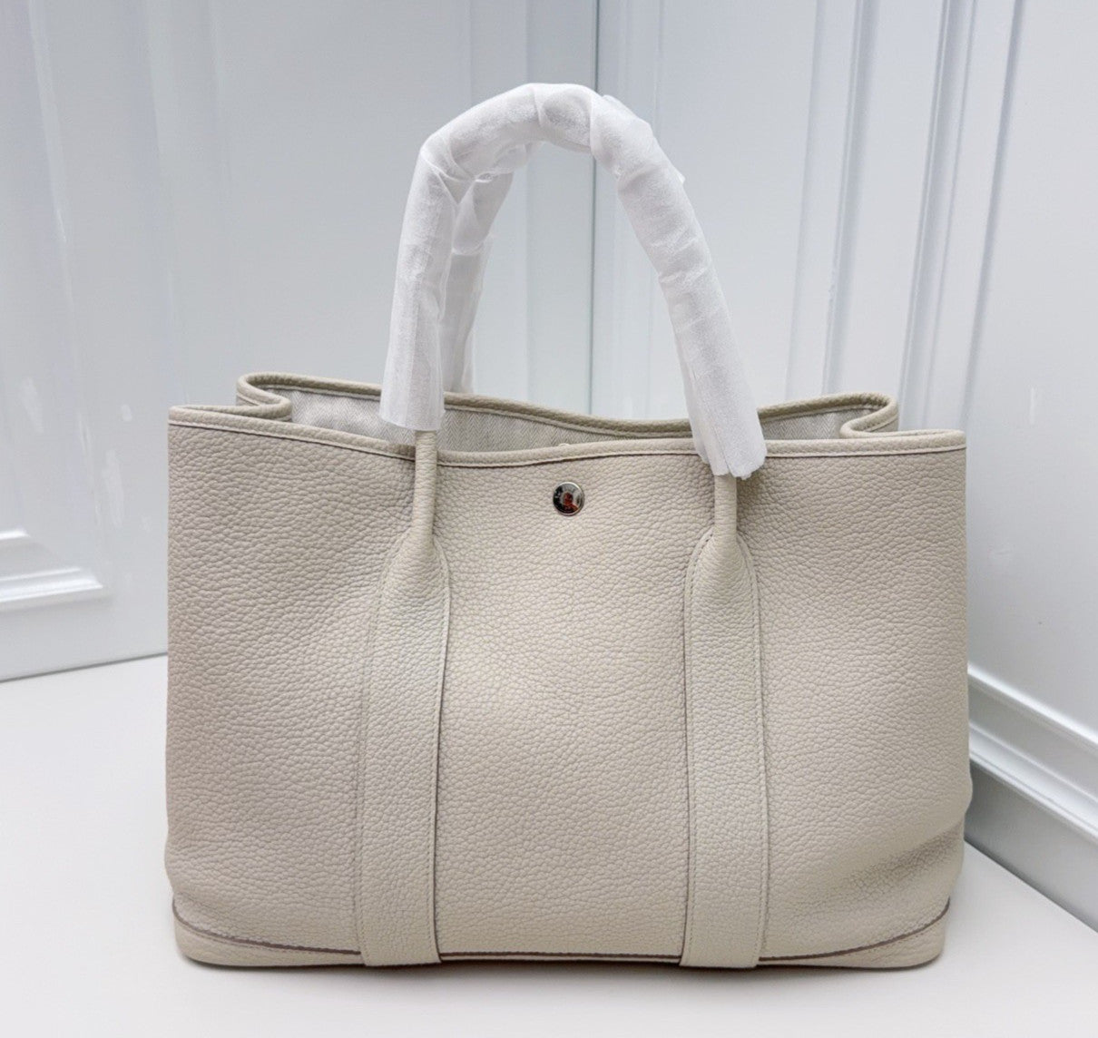 Hermes Garden Party Top Handle Bag White Silver Used Women Classic