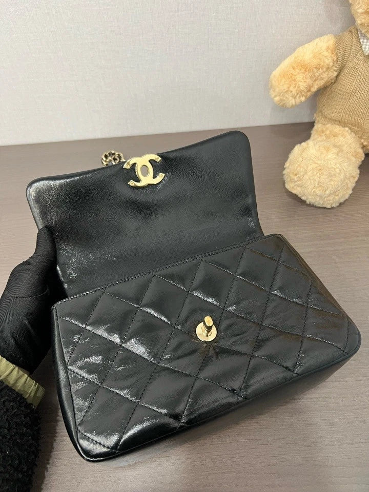 CHANEL Black Gold Leather Top Handle Crossbody Bag For Women