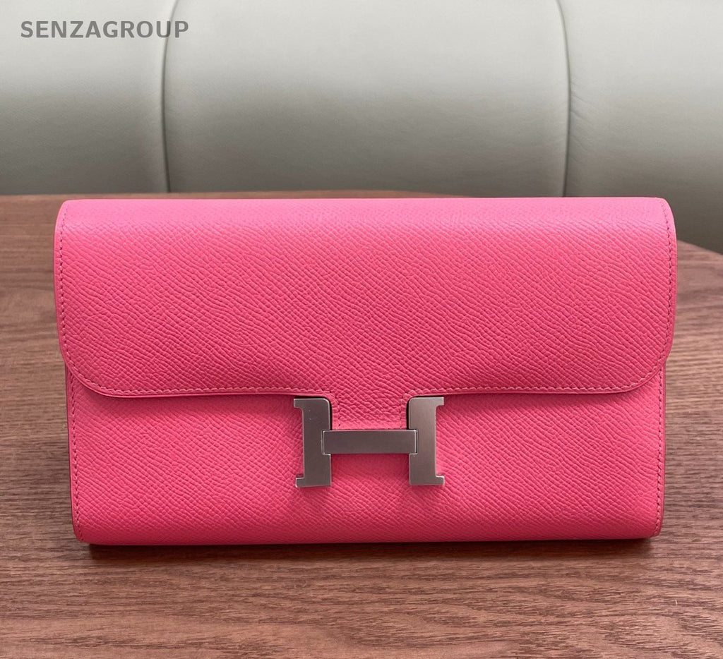 Hermes Constance Epsom Clutch Wallet Pink Silver Used Women Classic Fashion