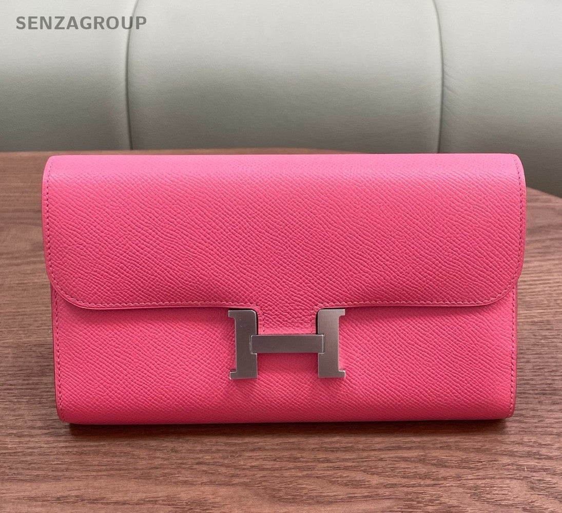 Hermes Constance Epsom Clutch Wallet Pink Silver Used Women Classic Fashion