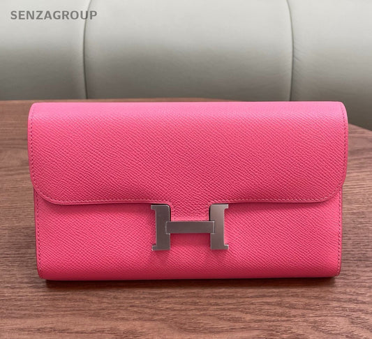 Hermes Constance Epsom Clutch Wallet Pink Silver Used Women Classic Fashion