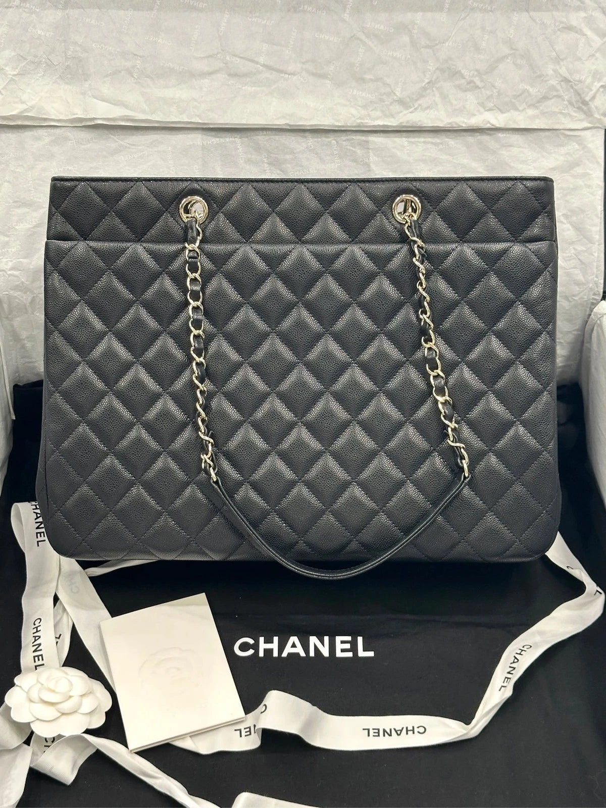 CHANEL GST Black Leather Large Tote Shopping Bag For Women